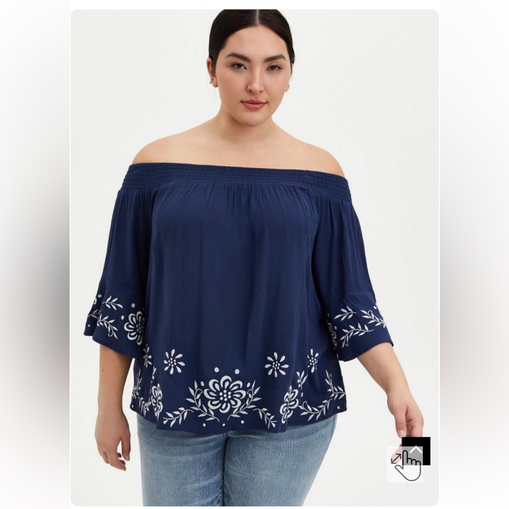 TORRID SIZE 2 2X 18-20 GAUZE EMBROIDERED OFF SHOULDER TOP NWOT